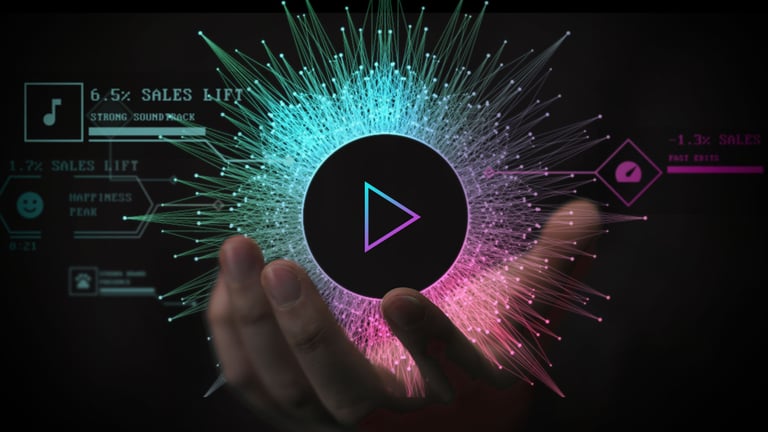 Open hand with illuminated play button